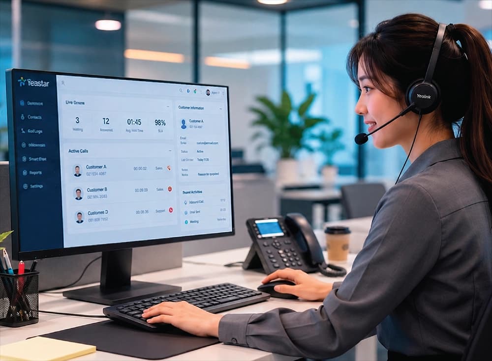 Yeastar Cloud PBX dashboard with contact center agent