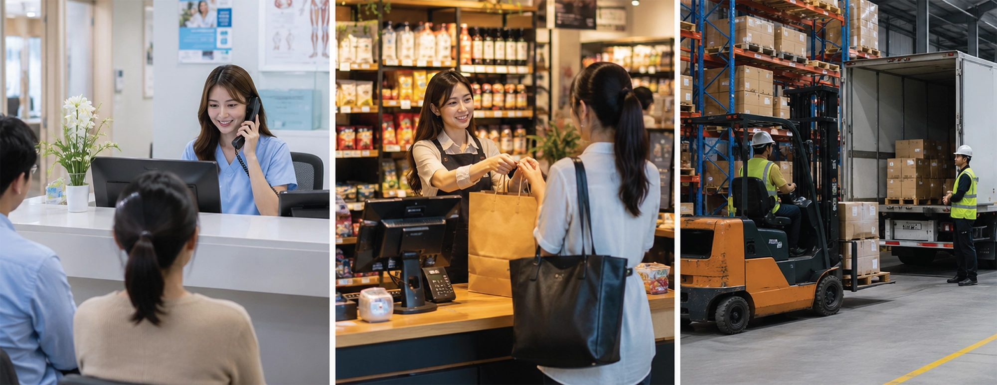 ตัวอย่างการใช้งานระบบในคลินิก ร้านค้า และธุรกิจโลจิสติกส์